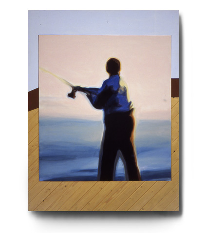 Fisherman, inlay of acrylic on canvas by Tom H�bert