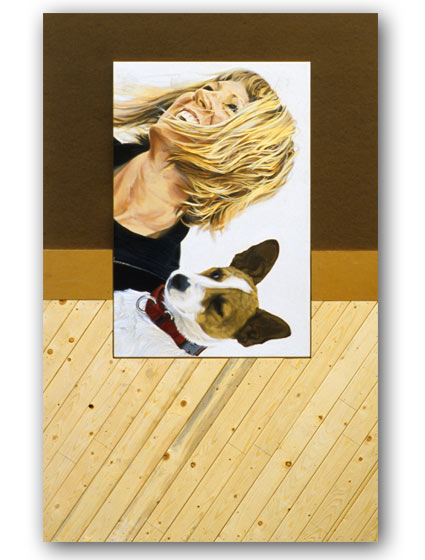 Laughing With Lulu, inlay of acrylic on canvas by Tom H�bert